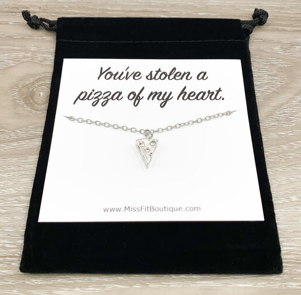 Stolen a Pizza my Heart, Tiny Pizza Necklace, BestFriend Gift, Friendship Gift, Pizza Jewelry, Minimal Cheese Necklace, Wife Gift,