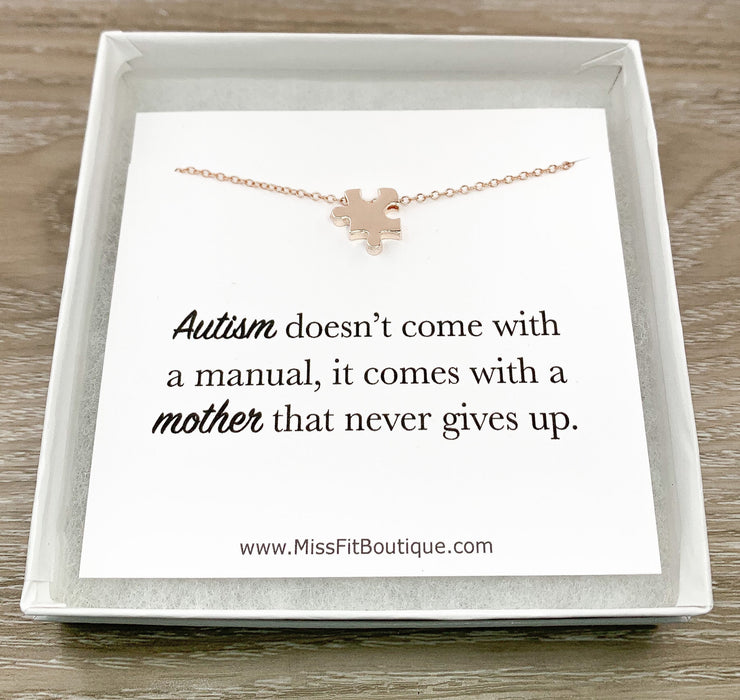 Motherhood Necklace, Autism Parent Gift, Rose Gold Puzzle Necklace, Silver Puzzle Jewelry, Autism Awareness Necklace, Jigsaw Puzzle Gift