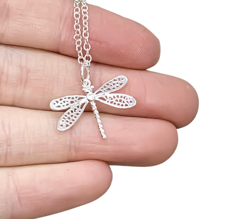 Dragonfly Necklace with Card, Motivational, Strength, Rose Gold, Silver