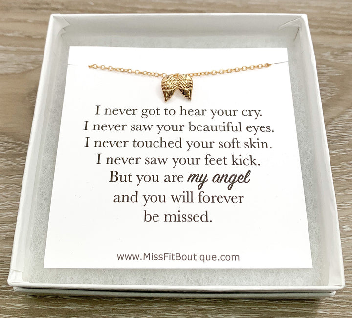 Collier de fausse couche, Cadeau pour une maman d'ange, Deuil périnatal, Mémorial de la mortinaissance, Collier ailes d'ange, Cadeau pour une mère ayant eu recours à la FIV, Bijou de deuil périnatal