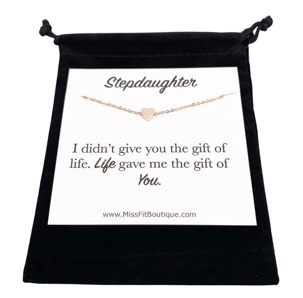 Tiny Heart Necklace, Stepdaughter Quote Card, Rose Gold, Silver, Gold