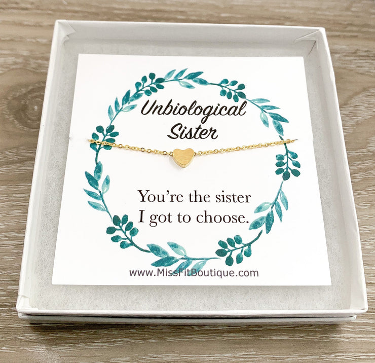 Unbiological Sister Gift, Tiny Heart Necklace, Personalized Gift, Sisters Keepsake, Sister-in-Law Gift, Sister I Got To Choose, Minimal