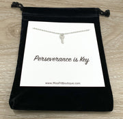 Perseverance is Key Card, Tiny Key Necklace, Motivational Jewelry, Inspirational Necklace, Minimalist Jewelry, Encouragement Gift, Student