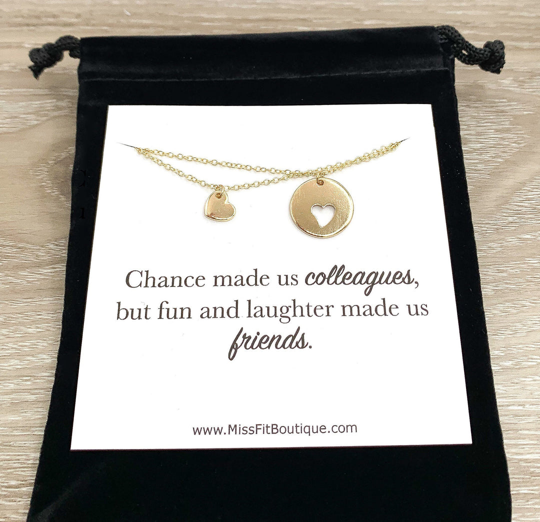 Coworker, Heart Necklace Set for 2 with Card, Colleagues, Friendship