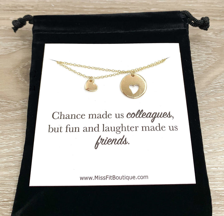 Coworker, Heart Necklace Set for 2 with Card, Colleagues, Friendship