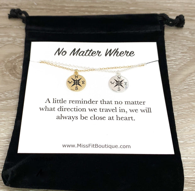 No Matter Where Card, Compass Necklace, Personalized Gift, Compass Pendant, Friendship Necklace, Friend Birthday Gift, Gift for Bestie