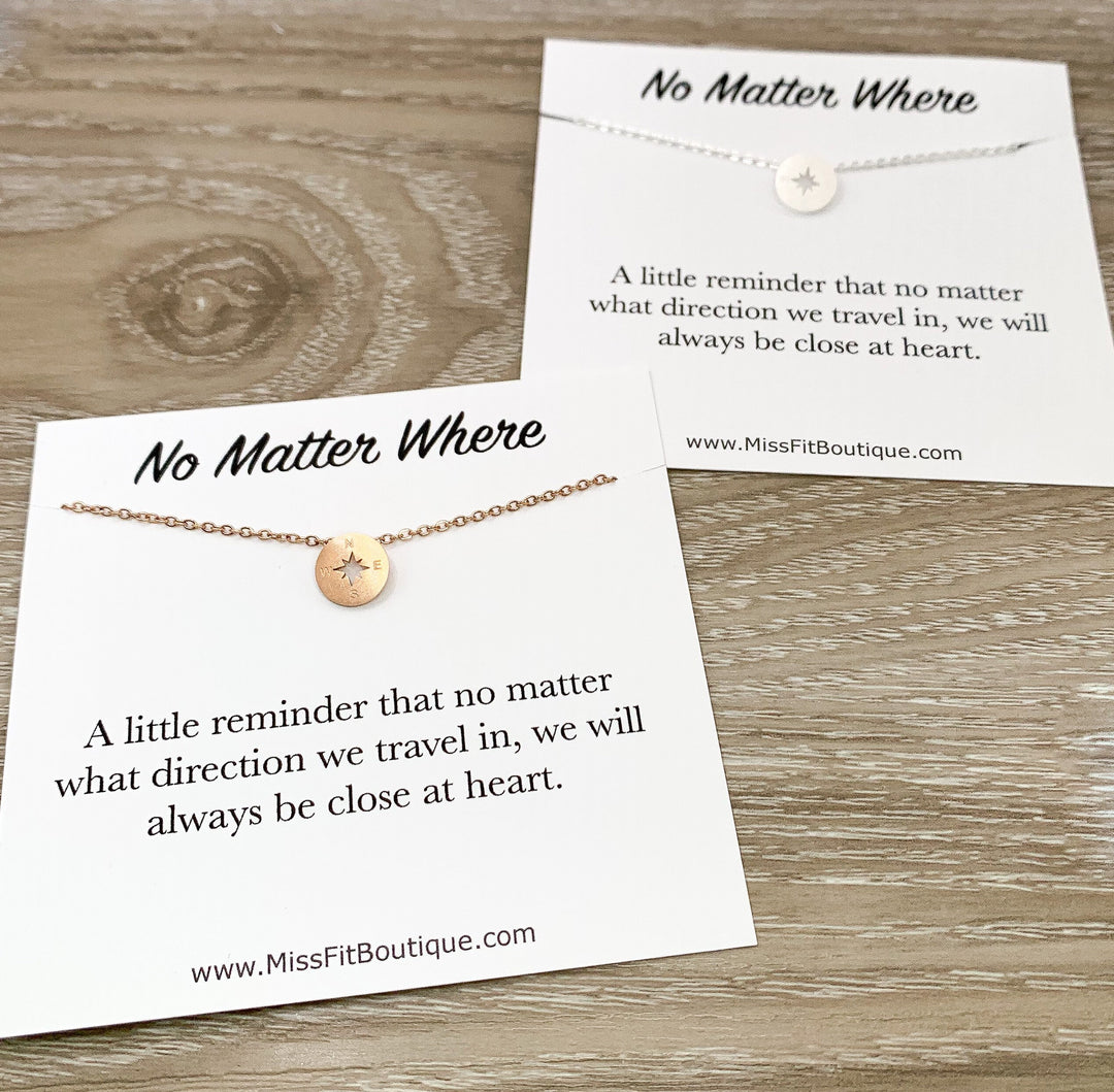 Peu importe où vous allez, ensemble de colliers boussole pour 2 personnes, cadeau de votre meilleure amie, colliers d'amitié assortis, cadeau de départ, amies à distance