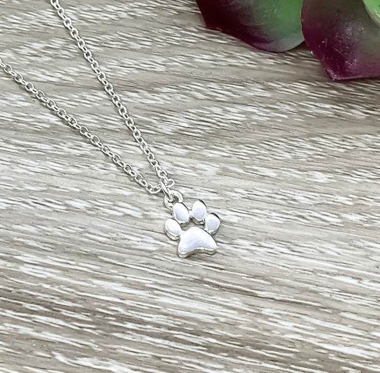 Tiny Paw Print Necklace, Dainty Paw Pendant, Minimal Pet Jewelry, Cat Lover Gift, Dog Owner Gift, Paw Prints on your Heart Quote, Pet Loss