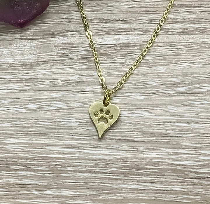 Tiny PawPrint Necklace, Dainty Heart Pendant, Minimal Pet Jewelry, Cat Lover Gift, Dog Owner Gift, Paw Prints on your Heart Quote, Pet Loss