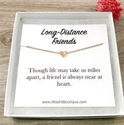 Long Distance Friends Gift, Dainty Heart Necklace, Friendship Gifts, Necklace Quote Card, Meaningful Jewelry, Gift for Best Friend