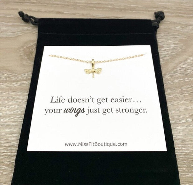 Dragonfly Necklace, Uplifting Gift, Minimal Insect Jewelry, Strength Gift, Personalized Message Card, Inspirational Jewelry, Daughter Gift