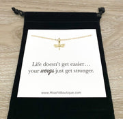 Dragonfly Necklace, Wings Get Stronger Quote, Uplifting Gift, Minimal Dragonfly Jewelry, Strength Gift, Inspirational Jewelry, Daughter Gift