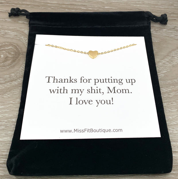 Mom Necklace from Teen Daughter, Thank You Mom Card, Dainty Heart Necklace, Mother Daughter Jewelry, Minimal Necklace, Birthday Gift