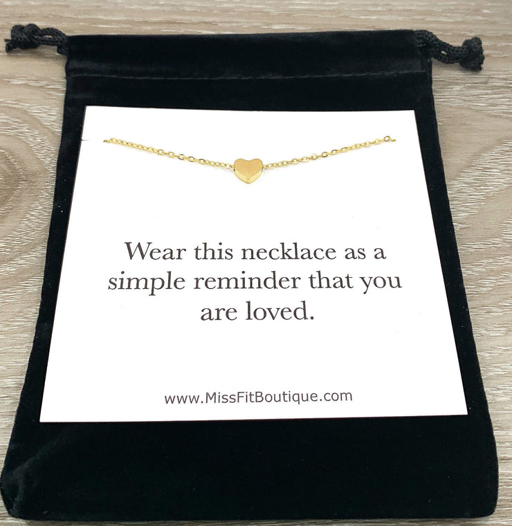 Simple Reminder Necklace with Card, Dainty Heart Necklace, Gift for Daughter, You Are Loved Gift, Gift for Teen Girl, Meaningful Jewelry