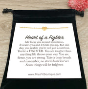 Heart of a Fighter Quote, Strength Gift, Tiny Heart Necklace, Gift for Survivor, Personalized Gift for Women, Encouragement Gift