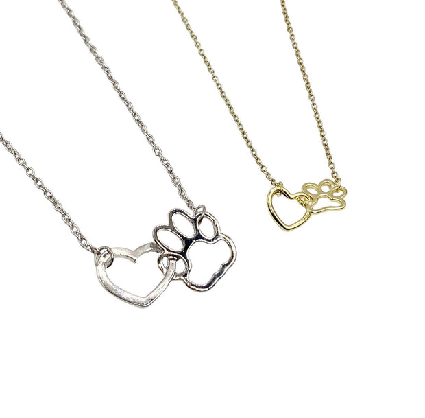 Paw Print Necklace, Interlocking Heart Pendant, Cat Lover Necklace, Gift for Cat Owner, Pet Memorial Gift, Loss of Dog Keepsake, Remembrance