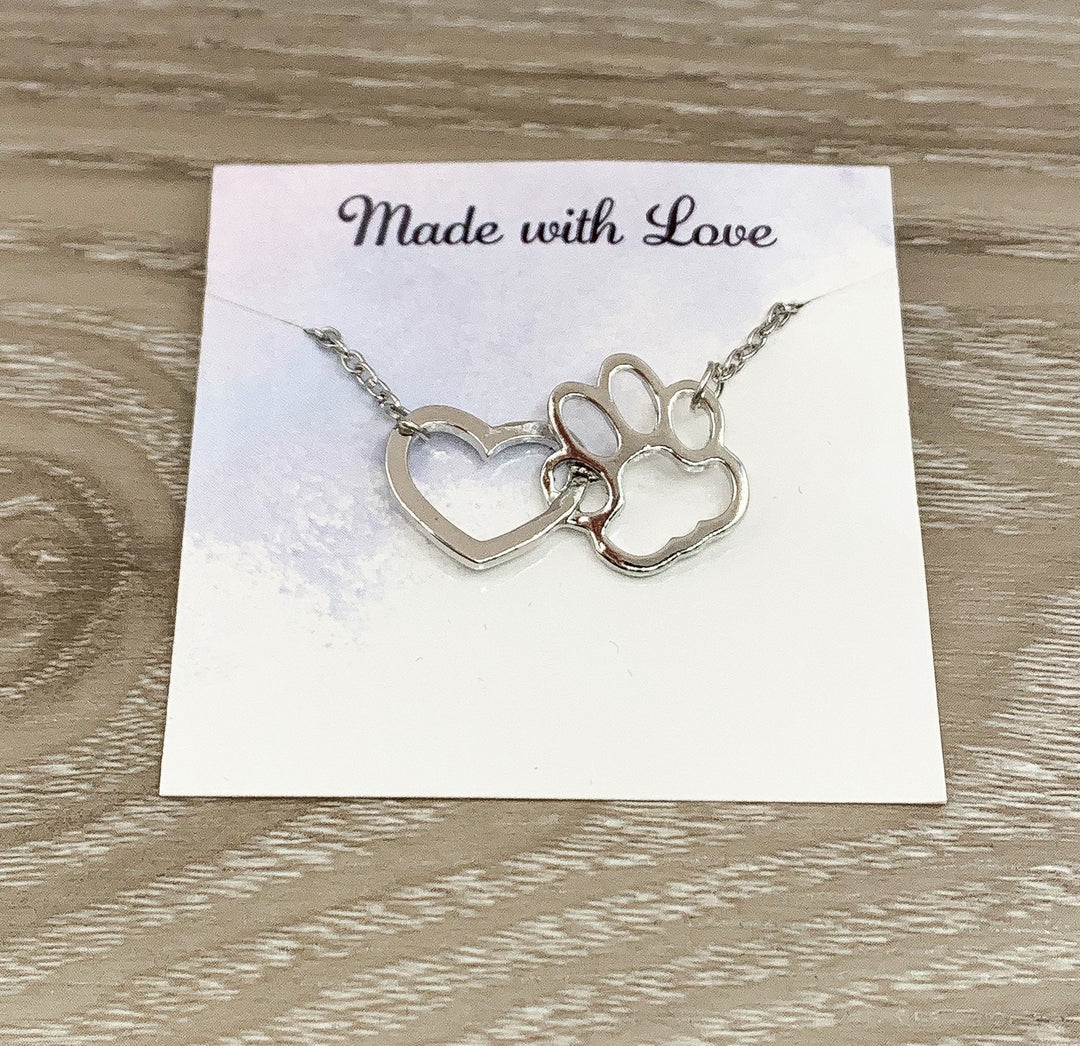 Collier avec empreinte de patte, pendentif cœur entrelacé, collier pour amoureux des chats, cadeau pour propriétaire de chat, souvenir pour animal de compagnie, souvenir de la perte d'un chien, hommage