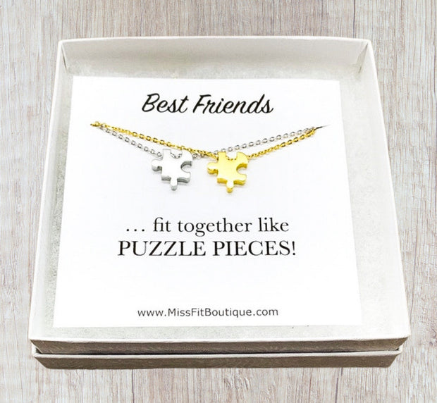 Matching Puzzle Necklace Set, Best Friends Necklaces for 2, Jewelry Set, Friendship Card, Long Distance Friends Gift, Holiday Gift Ideas