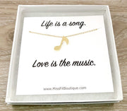 Single Music Note Necklace, Music Teacher Card, Music Jewelry, Musical Gift, Musician Gift, Vocalist Necklace, Composer Gift, Singer Jewelry