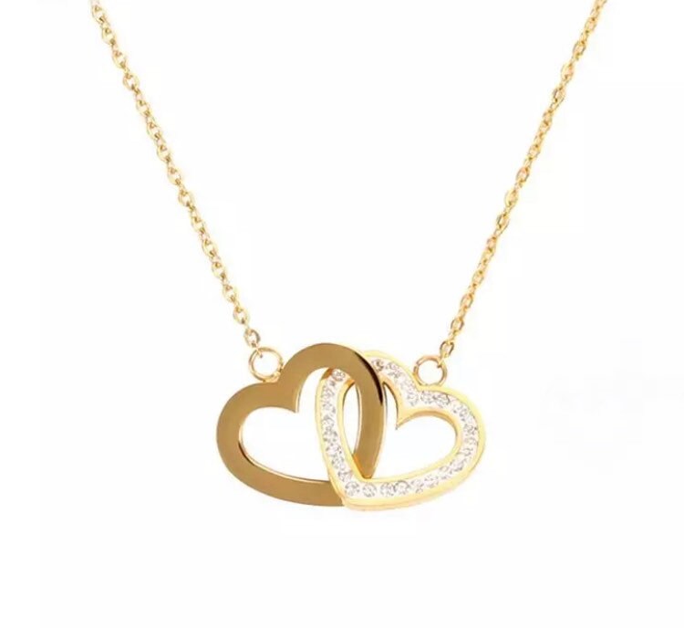 Mother Son Necklace, Gift for Mom from Son, Double Heart Necklace, Two Interlocking Hearts Necklace, Mom Birthday Gift from Son