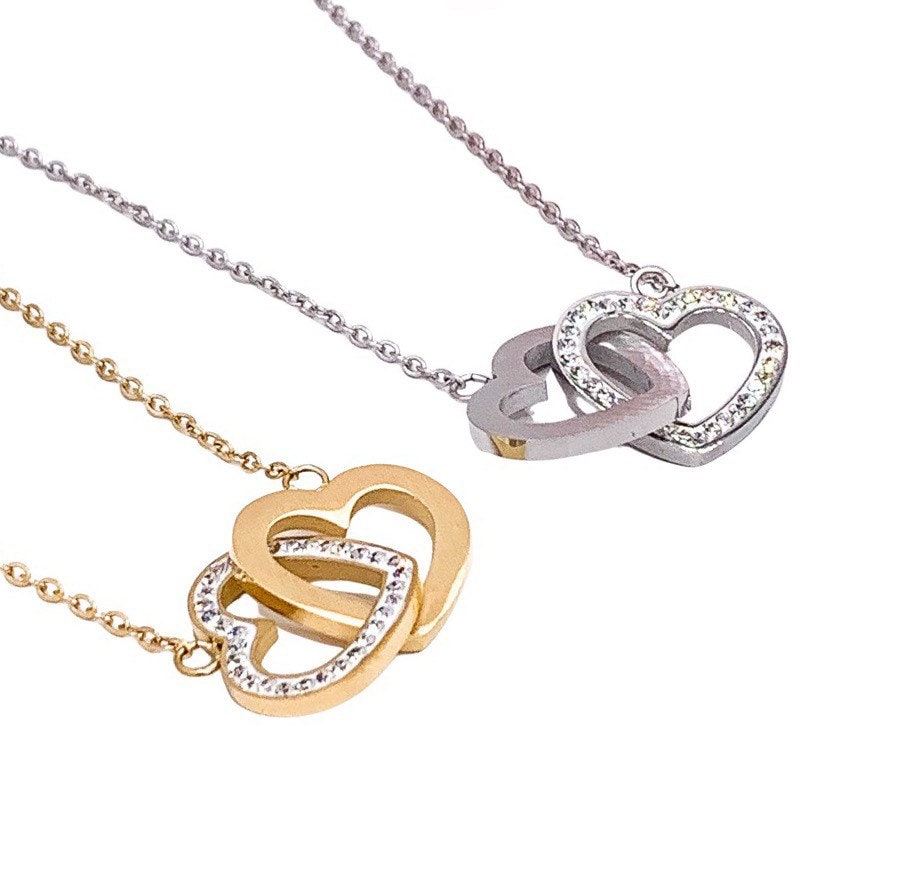 Mother Son Necklace, Gift for Mom from Son, Double Heart Necklace, Two Interlocking Hearts Necklace, Mom Birthday Gift from Son