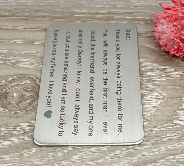 Love You Dad Wallet Card, Gift from Daughter, Stainless Steel, Gift for Daddy, Father Birthday Gift, Simple Reminder, Father’s Day Gift