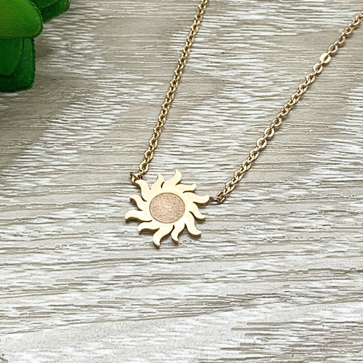 Sunshine Necklace, Sunburst Pendant, Dainty Necklace, Minimalist Celestial Sun Necklace, Summer Jewelry, Rose Gold Sunshine Necklace