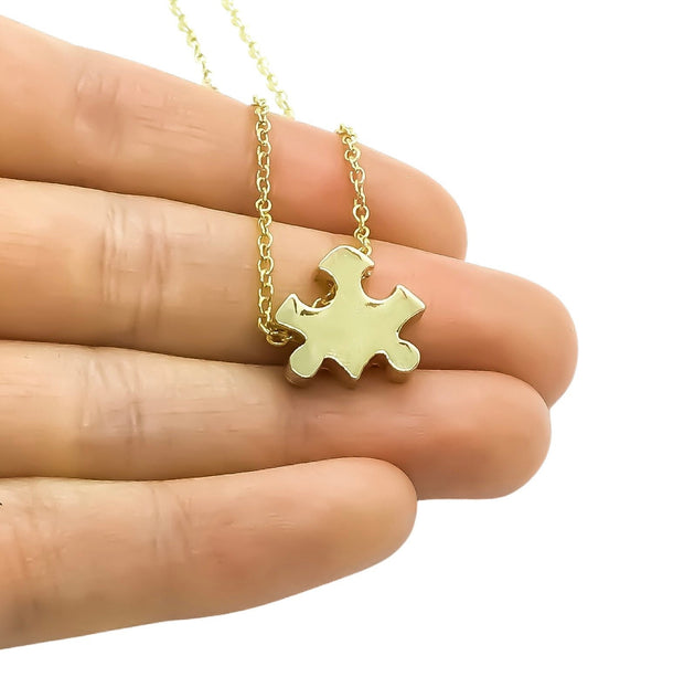 Dainty Puzzle Necklace, Rose Gold Jigsaw Puzzle Piece Pendant, Autism Jewelry, Gift for Mom with Child on Spectrum, Special Ed Teacher Gift