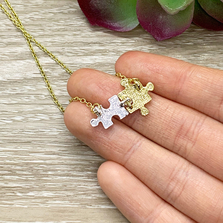 Tiny Puzzle Necklace, Jigsaw Puzzle Piece Pendant, Autism Jewelry, Mom with Child on Spectrum, Special Ed Teacher Gift, Divergent Child