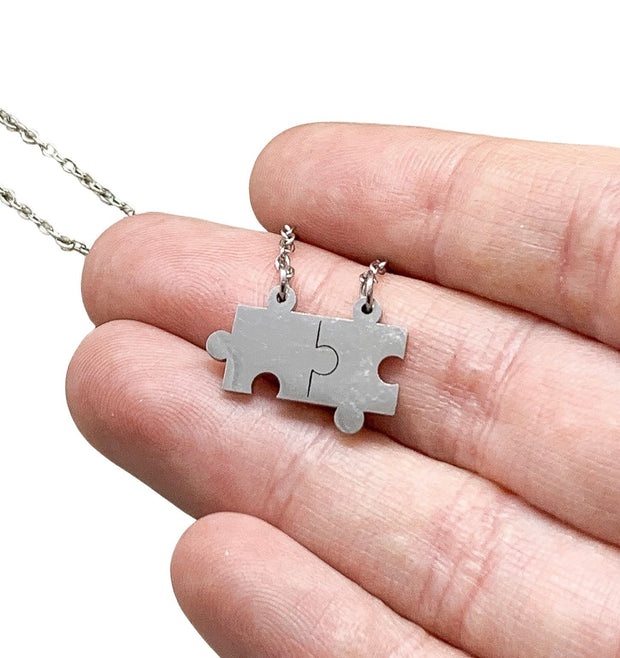 Double Puzzle Necklace, Jigsaw Puzzle Piece Pendant, Autism Jewelry, Mom with Child on Spectrum, Special Education Teacher Gift, Divergent