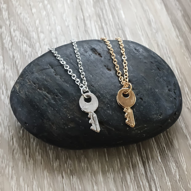 Tiny Key Necklace Silver, Little Key Pendant Gold, Layering Necklace, Confidence is Key, Simple Reminder Jewelry, Gift for Her