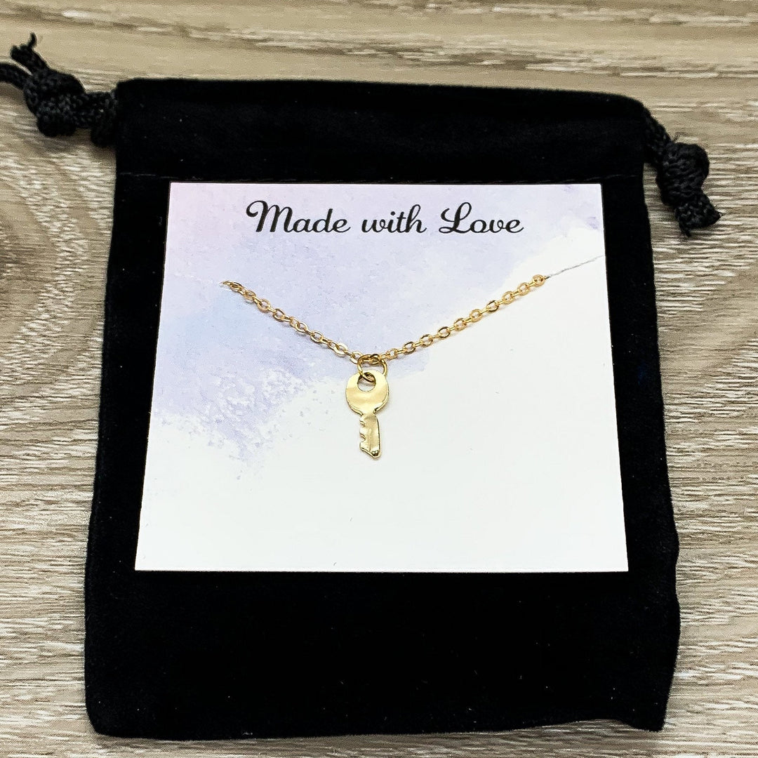 Tiny Key Necklace Silver, Little Key Pendant Gold, Layering Necklace, Confidence is Key, Simple Reminder Jewelry, Gift for Her