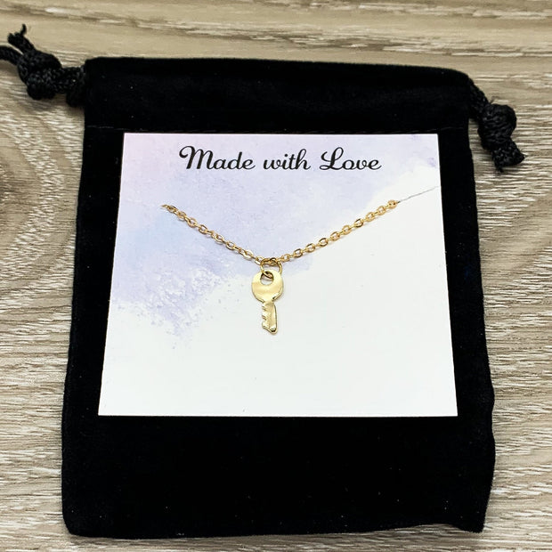 Tiny Key Necklace Silver, Little Key Pendant Gold, Layering Necklace, Confidence is Key, Simple Reminder Jewelry, Gift for Her