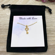 Skeleton Key Necklace, Tiny Key Pendant, Little Key Necklace Gold, Happiness is Key, Simple Reminder Jewelry Gift for Her