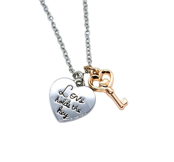 Love Holds The Key Necklace, Key To Me Heart Pendant, Lock and Key Charm Necklace, Boyfriend Girlfriend Jewelry, Anniversary Gift for Her