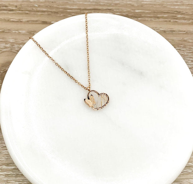 Heart Butterfly Necklace, Butterfly Jewelry, Butterfly Lover Gift, Butterfly Pendant Rose Gold, Bug Jewelry, Spring Jewelry, Dainty Necklace