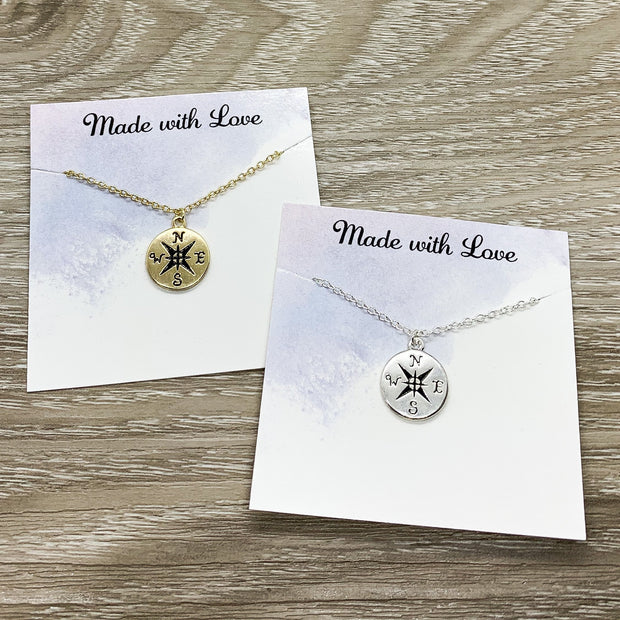 Compass Necklace Silver, Dainty Travel Jewelry, Going Away Gift for Friend, Statement Necklace, New Adventure Gift, Gift for Travel Buddy