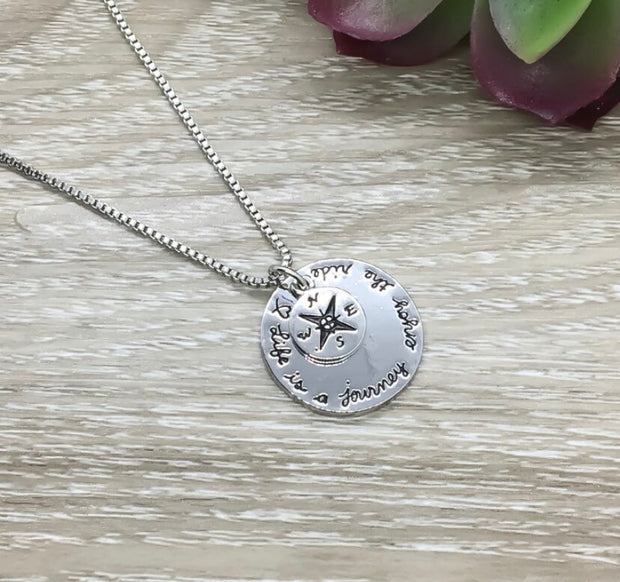 Compass Necklace Silver, Life is a Journey Quote, Dainty Travel Jewelry, Statement Necklace, New Adventure Gift, Gift for Traveler