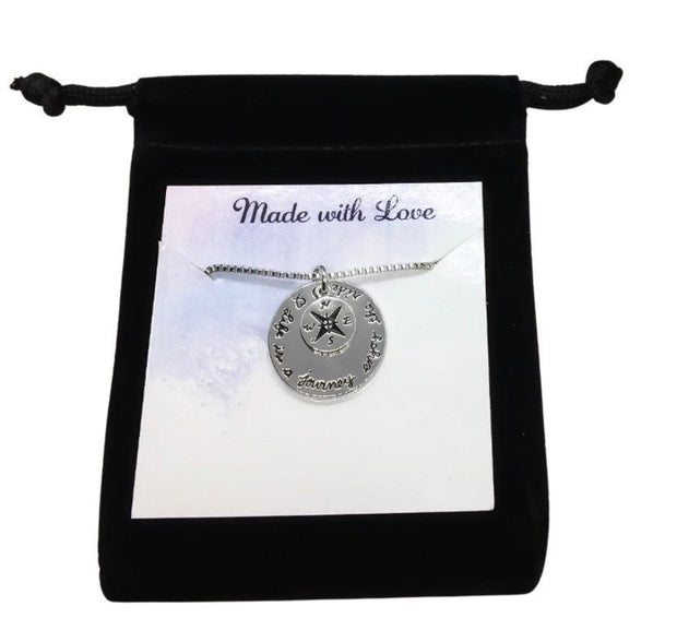 Compass Necklace Silver, Life is a Journey Quote, Dainty Travel Jewelry, Statement Necklace, New Adventure Gift, Gift for Traveler