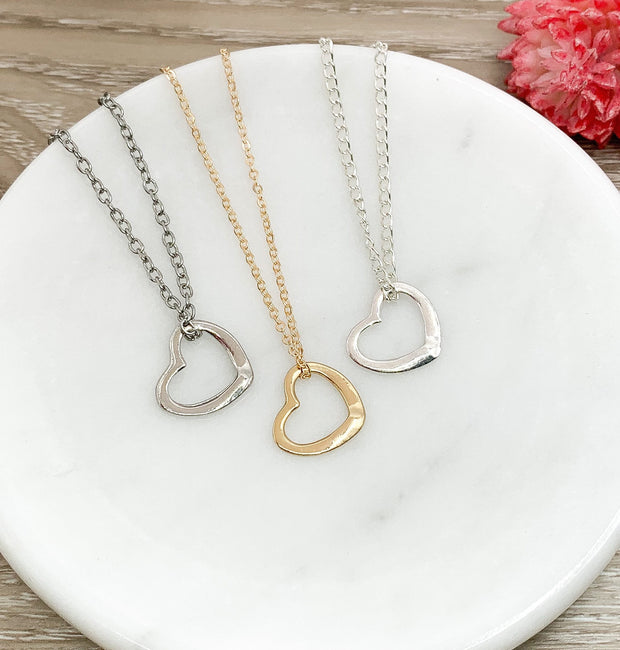 Open Heart Necklace Silver, Minimal Heart Necklace, Dainty Heart Pendant, Loving Mom Gift, Friendship Necklace, Birthday Gift for Her