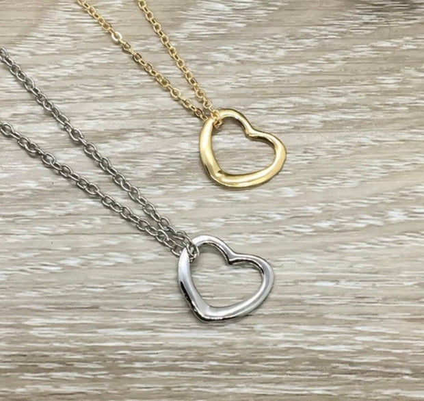 Open Heart Necklace Silver, Minimal Heart Necklace, Dainty Heart Pendant, Loving Mom Gift, Friendship Necklace, Birthday Gift for Her