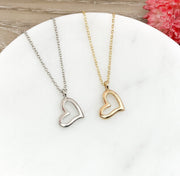 Open Heart Necklace Gold, Minimalist Necklace, Dainty Heart Pendant, Friendship Necklace, Birthday Gift for Little Sister, Christmas Gift