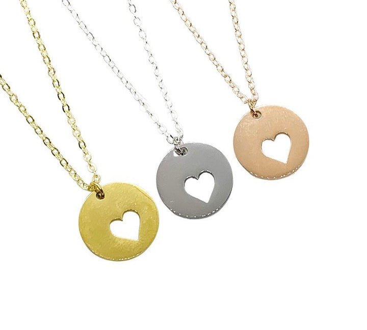 Collier Cercle et Cœur Or Rose, Collier Cœur Minimaliste, Cadeau de Maman, Collier d'Amitié, Cadeau de la Petite-Fille à la Mère