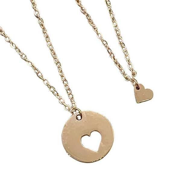 Circle with Heart Necklace Set for 2, Minimalist Heart Necklace, Matching Friendship Necklaces, Grandmother Granddaughter Jewelry Set