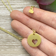 Circle with Heart Necklace Set for 2, Minimalist Heart Necklace, Matching Friendship Necklaces, Grandmother Granddaughter Jewelry Set