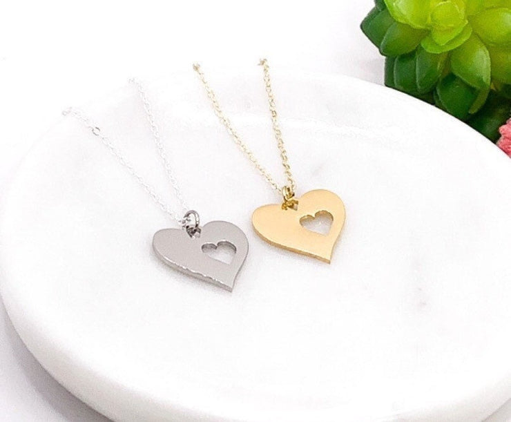 Heart with Heart Hole Necklace, Dainty Heart Necklace, Motherhood Gift, Friendship Necklace, Grandmother Gift from Granddaughter