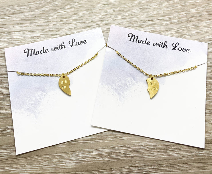 Best Friends Set for 2, Split Heart Necklace Set, Matching Friendship Necklaces, BFF Gift, Bestie Birthday, Interlocking Necklace