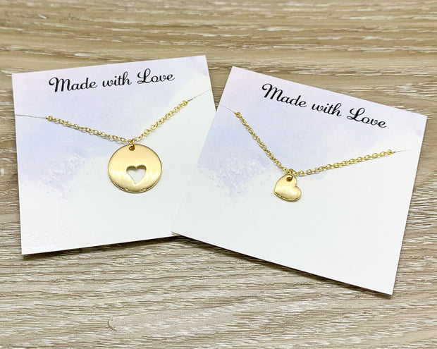 Circle with Heart Necklace Set for 2, Interlocking Heart Cut Out Necklace Set, Matching Friendship Necklaces, BFF Gift, Mother Daughter Gift