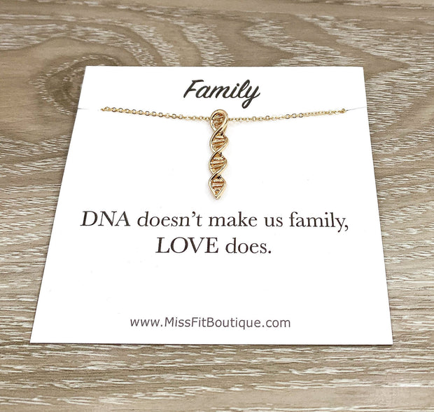 Tiny DNA Necklace, Blended Family Gift, Love Makes Us Family Quote Card, Anatomy Jewelry, Holiday Gift, Sister-in-Law, Blended Family Gift