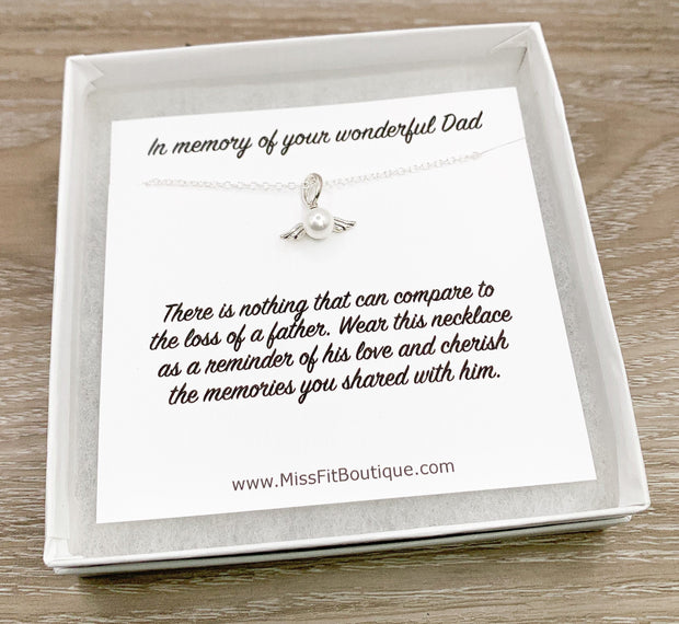 In Memory Of, Loss of Mother Gift, Sterling Silver Pearl Angel Necklace, Bereavement Keepsake, Tiny Angel Necklace, Loss of Dad Gift, Grief